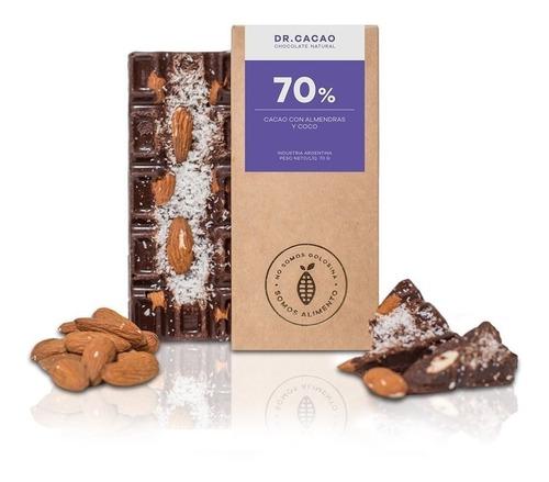 Chocolate Natural Dr Cacao 70% Con Almendras Y Coco X70gr