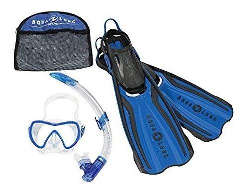 Kit De Snorkel Aqualung Amika Regulable Pileta Snorkel Aleta