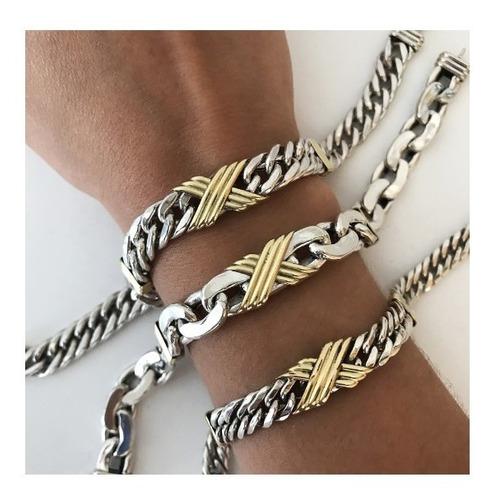 Pulsera Hombre Mujer Plata Y Oro Gruesa París Groumet