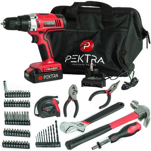 Taladro Inalambrico Pektra 18v + Bolso + 68 Accesorios