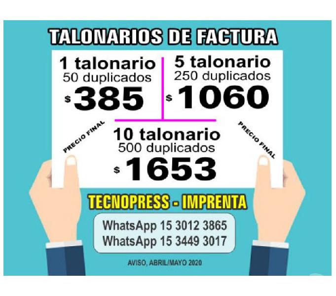 Talonarios Factura, Presupuesto Etc.- Medio oficio duplicado