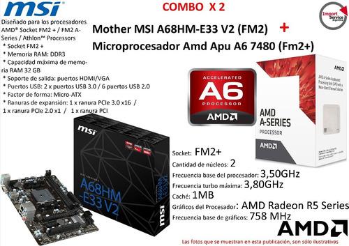 Combo Mother Msi A68hm-e33 V2 (fm2) + Micro Amd Apu A6 7480