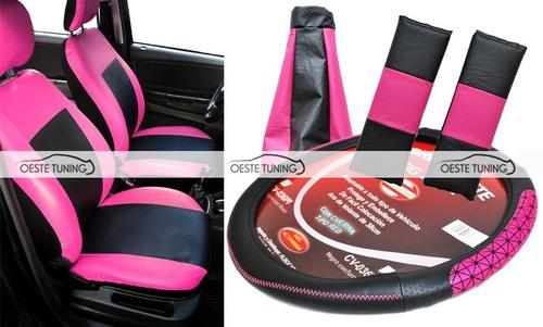 Fundas Auto Rosa + Cubre Volante + Cofia + Cubre Cinturones