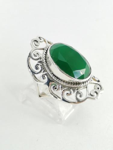 Anillo De Plata 925 Cuarzo Verde Salud Vitalidad Energía