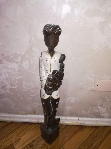 Escultura En Madera 60 Cm De Alto Mujer Madre Con Niño