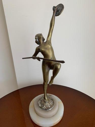 Escultura Estatua Antigua Bronce Mujer Base Marmol 40 Cm Alt
