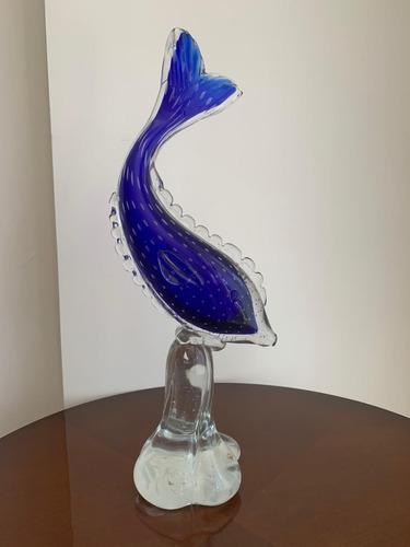 Figura Escultura Cristal Azul Murano Pez