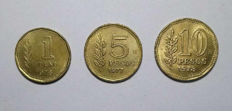 LOTE MONEDAS 1 5 Y 10 PESOS 1976/77/78