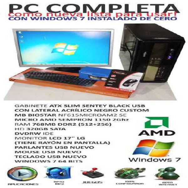 PC COMPLETA CON WINDOWS 7 (TECLADO, MOUSE Y PARLANTES