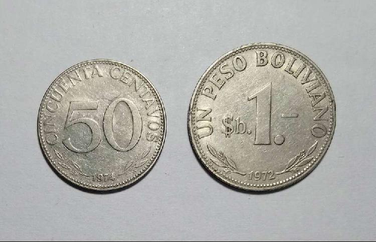 LOTE MONEDAS 50 CENTAVOS Y 1 PESO BOLIVIANO 1974/72