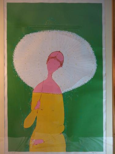 C496 Mujer Con Sombrilla - Serigrafia De Mario Grandi 90x60