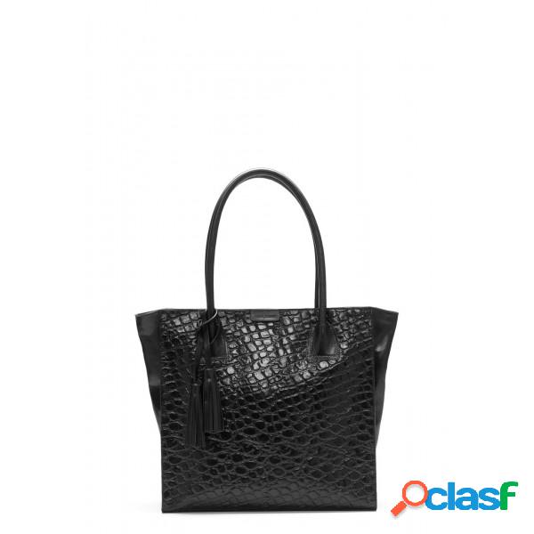 Cartera Shopping Bag Croco negro - Anne Bonny