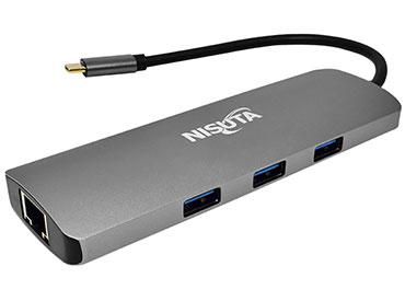 Nisuta Docking USB-C 3.1 a HDMI - Red - HUB USB 3.0 - Lector