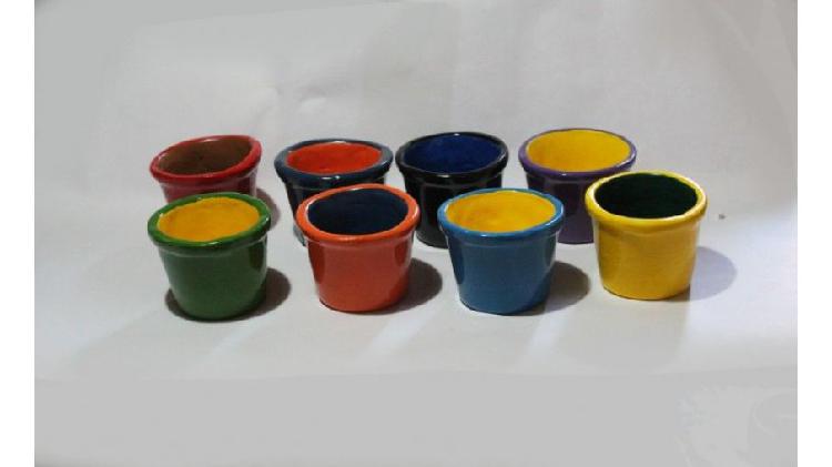 8 macetas cerámicas pintadas en 2 colores, de 8,7 cm de