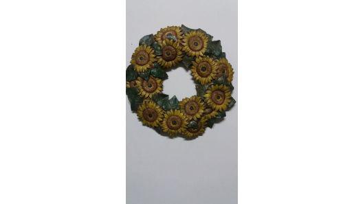 CORONA CIRCULAR GUIRNALDA GIRASOLES PARA PARED YESO PINTADO