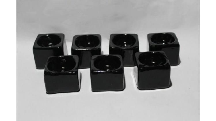 Juego de 7 portavelas cerámicos negros, 4 cm x 5,5 cm x 5,5