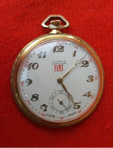Antiguo Reloj Bolsillo Edwin Especial Con Publicidad Fiat