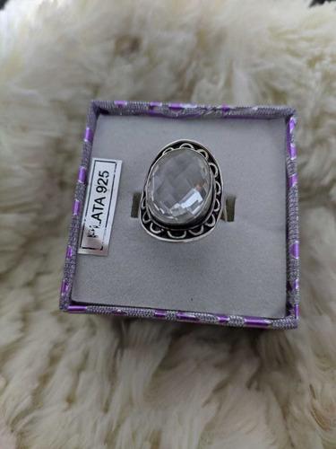 Anillo Piedra Cuarzo Cristal Plata 925 Trabajado