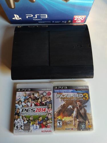 Playstation 3 Ultra Slim 250gb + 2 Juegos, Sin Joystick.