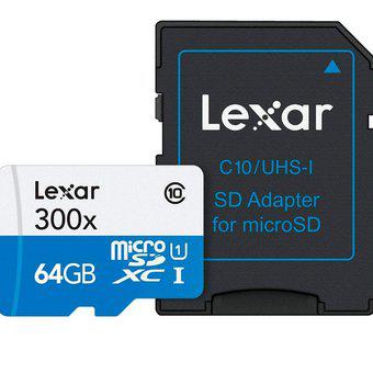 Memoria Micro Sdxc Lexar 64gb C10 300x 4k 45mb/s + Adaptador
