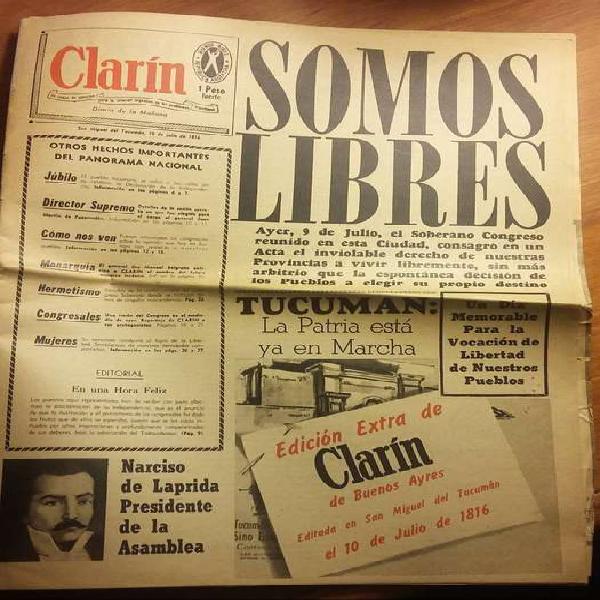 Antiguo diario Clarín del 10 de julio de 1816. Edición