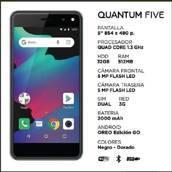 CELULAR QUANTUM MOD:QE82 GOLD FIVE 5" 32GM ANDROID OREO GO