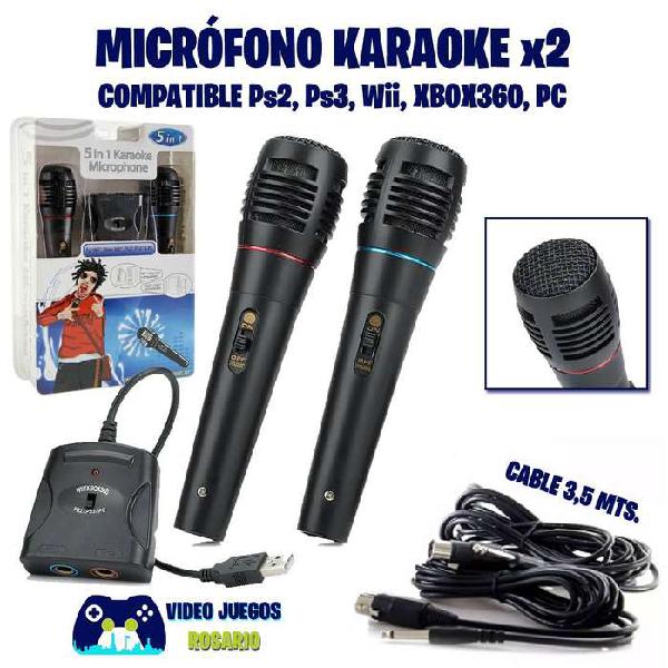 Kit x2 Micrófonos Karaoke Ps2, Ps3, Wii, Xbox360, PC
