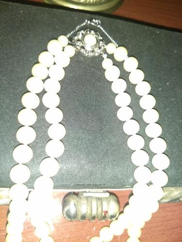Collar De Perlas Antiguo Con Delicado Aplique Impecable