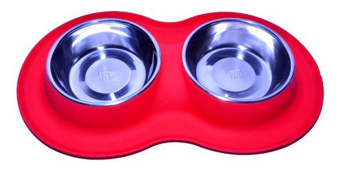 Comedero/bebedero Doble De Silicona C/ Bowl Inox Animal Pet