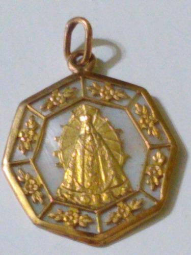 Medalla Oro Y Nacar Virgen Lujan Aplicada Relieve