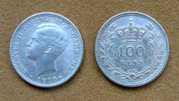Moneda de 100 reis de plata, Portugal 1910