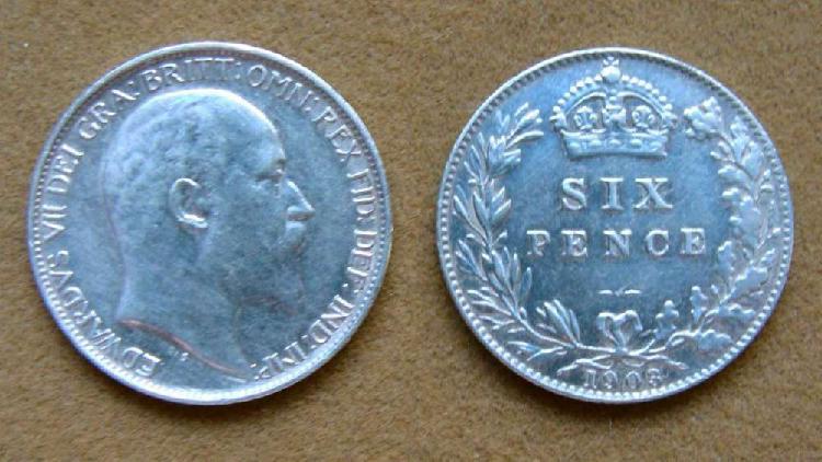 Moneda de 6 peniques de plata Gran Bretaña 1903