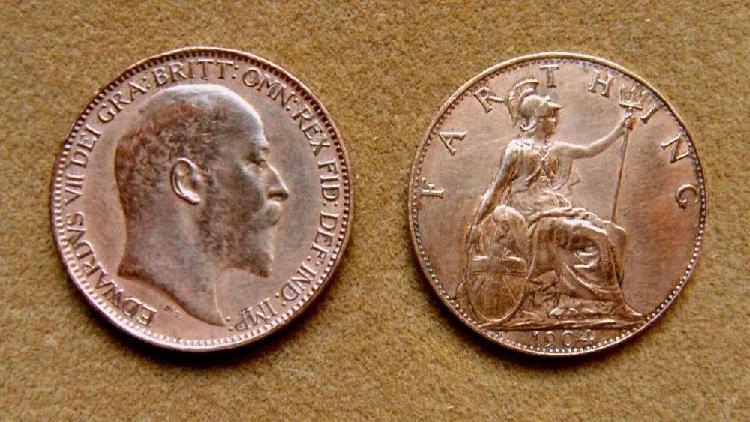 Moneda de ¼ de penique (farthing) Gran Bretaña 1904