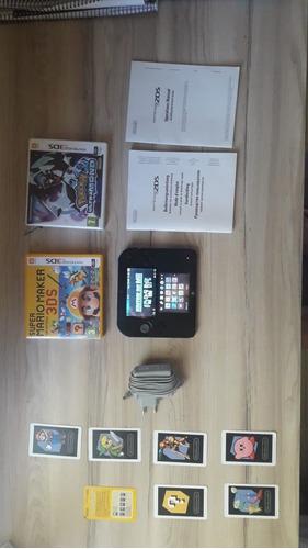 Nintendo 2ds + 3 Juego + Caja + Cartas + Todos Sus Cables!