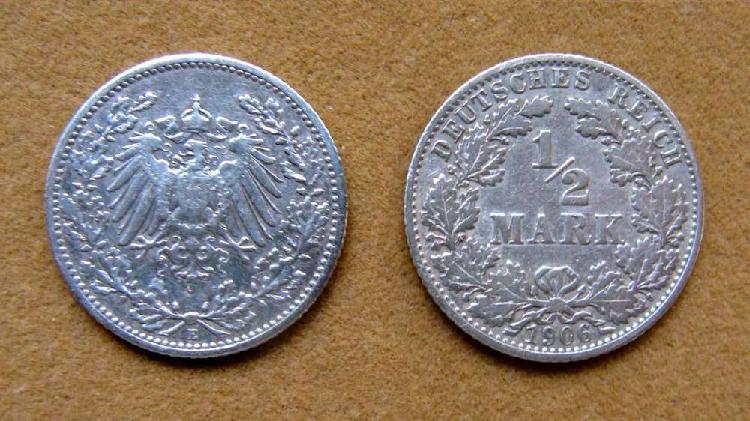 Moneda de 1/2 marco de plata Alemania 1906 E