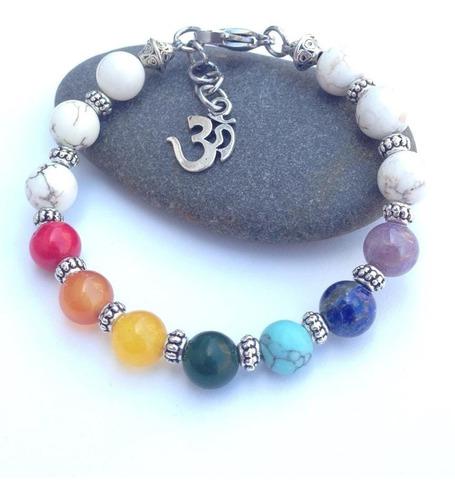 Pulsera Piedras Naturales 7 Chakras Y Howlitas-om