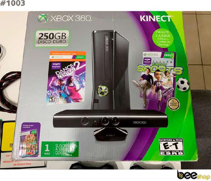 Xbox 360 de 250 GB + Kinect + 2 Joystick + 3 Juegos Fisicos