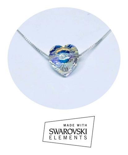 Cadena Plata 925 Con Corazón Pasante Cristal De Swaroski