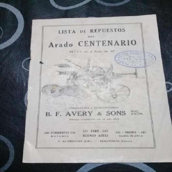 Catálogo De Lista De Repuestos Del Arado Centenario