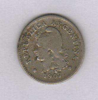 Moneda Argentina 10 Centavos Año 1907 Niquel Muy Buena