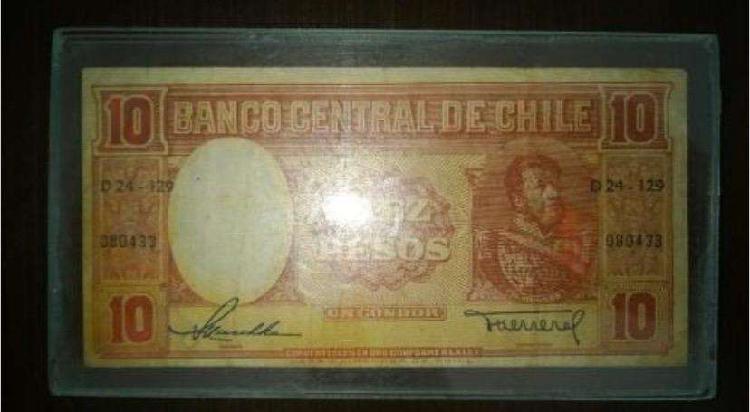Pisapapel Billete 10 Pesos Diez Pesos Chile