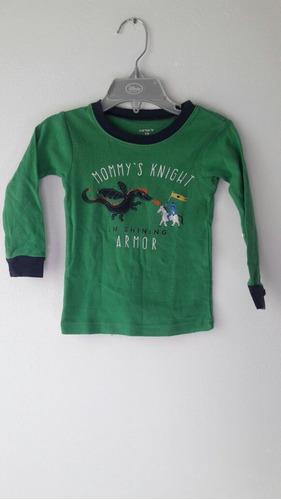 Remera Manga Larga Carters T.18m Verde Con Dragon Y Caballo