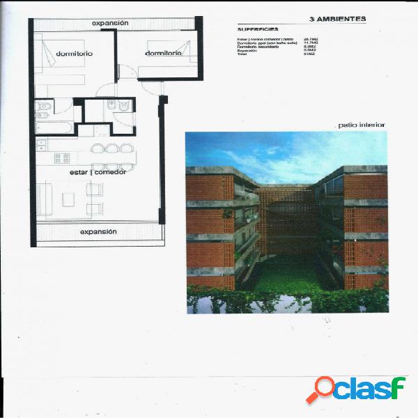 Dpto. cfte de 3 ambientes con balcón a estrenar.