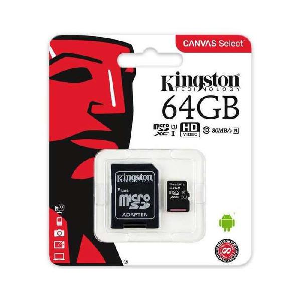 Memoria MicroSD XC 64gb Clase 10 Kingston con adaptador SD