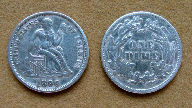 Moneda de 1 dime de plata Estados Unidos 1890