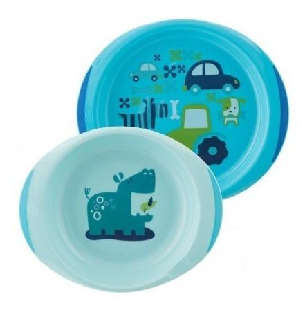 Set De Platos X2 Chicco Hipopo Celeste 12m+ - Bemar Babys