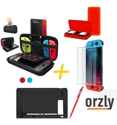 7-1 Kit Funda Nintendo Switch Orzly + Vidrio 9h Premiun +