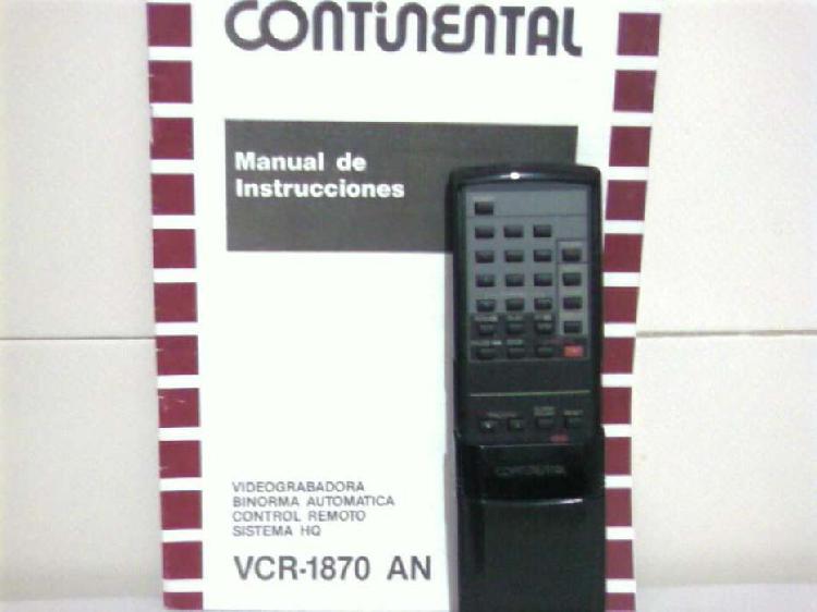 Control remoto y manual videograbadora Vhs Continental