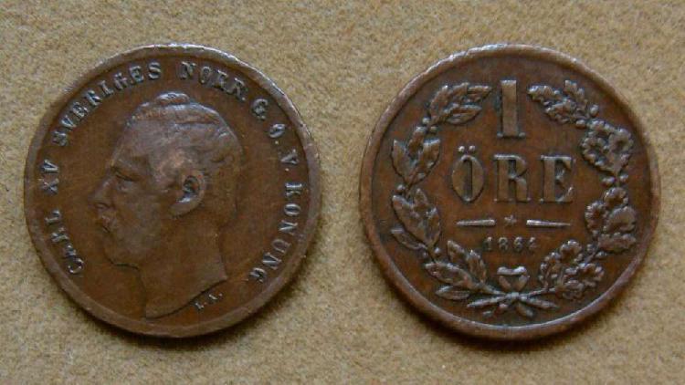 Moneda de 1 öre Suecia 1864