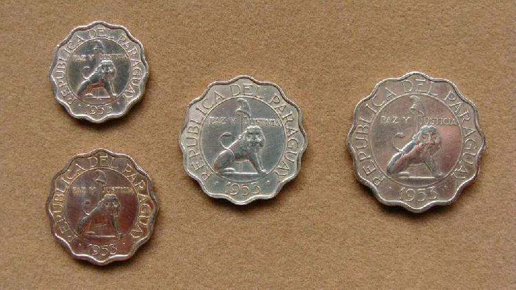 Monedas de 10, 15, 25 y 50 céntimos Paraguay 1953
